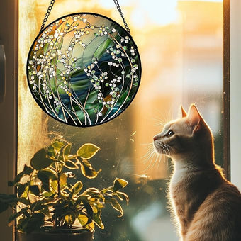 AMDERVEN Stained Glass Suncatcher, Yellow Green Gradient Flower Sun Catcher Plants Stain Glass Window Hanging Decoration Mother's Day Birthday Gifts for Women Men Mom and Nana 11.8 in