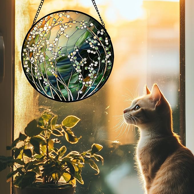 AMDERVEN Stained Glass Suncatcher, Yellow Green Gradient Flower Sun Catcher Plants Stain Glass Window Hanging Decoration Mother's Day Birthday Gifts for Women Men Mom and Nana 9.8 in