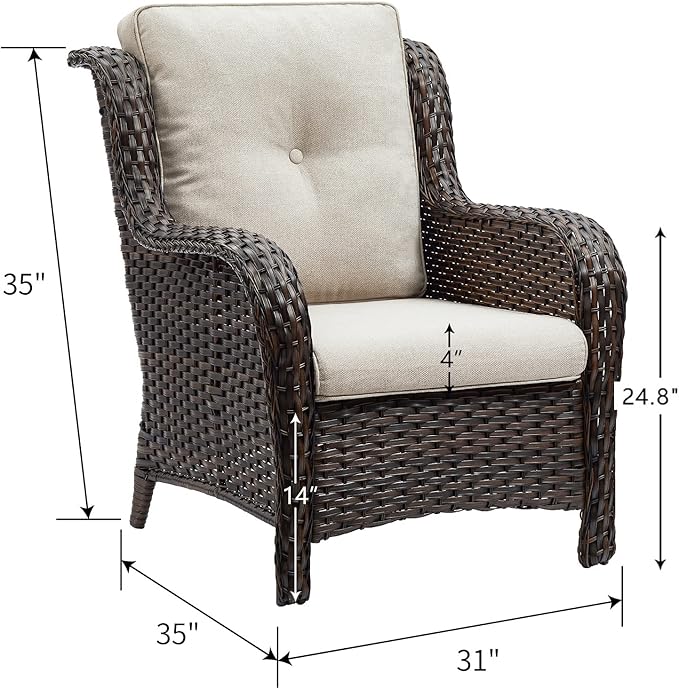 HUMMUH 5 Pieces Patio Bistro Set Wicker Patio Chairs Set of 2 with Ottomans and Side Table Rattan Outdoor Furniture Conversation Set for Yard,Garden,Porch…