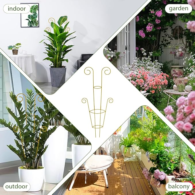ZOUTOG Trellis for Climbing Plants Indoor 4 Pack 30 Inch,Rustproof Metal Garden Trellis for Potted Plants,Houseplant Support Indoor Outdoor for Ivy Pothos Monstera Hoya Flower Vines(Golden Round)