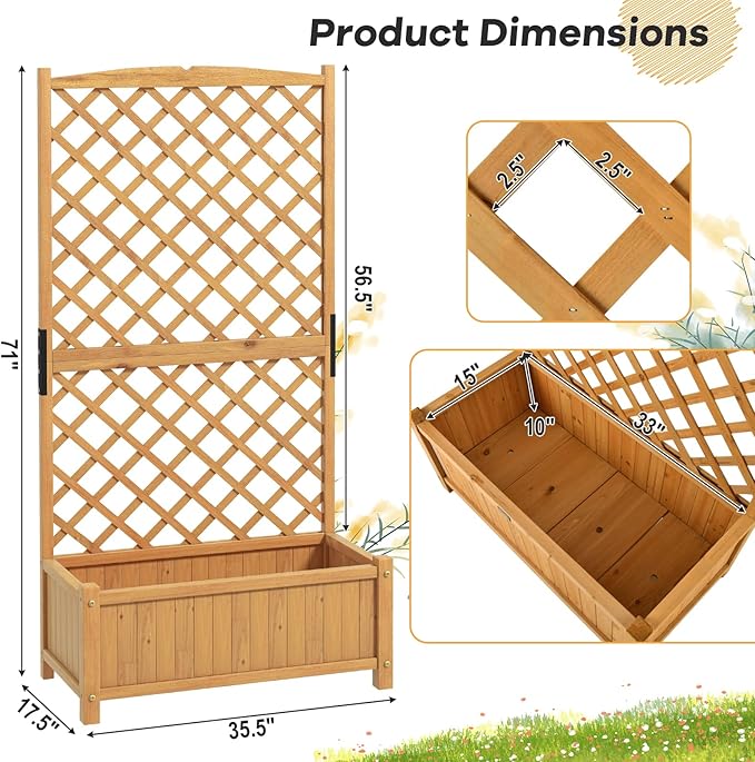 S AFSTAR Raised Garden Bed Outdoor Set of 2, 35.5x17.5x71-inch Planter Box with Trellis & Removable Bottom Base, Trellis Planter for Hanging Baskets, Idea for Patio Balcony Yard Against Wall