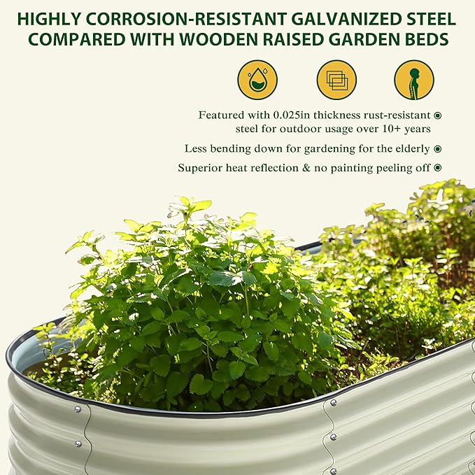 BlueWish 11.1” H Raised Garden Bed, Galvanized Raised Garden Bed with Bottomless, Rubber Strip, 9-in-1 Modular, Raised Planter Box Outdoor for Vegetable, Flower