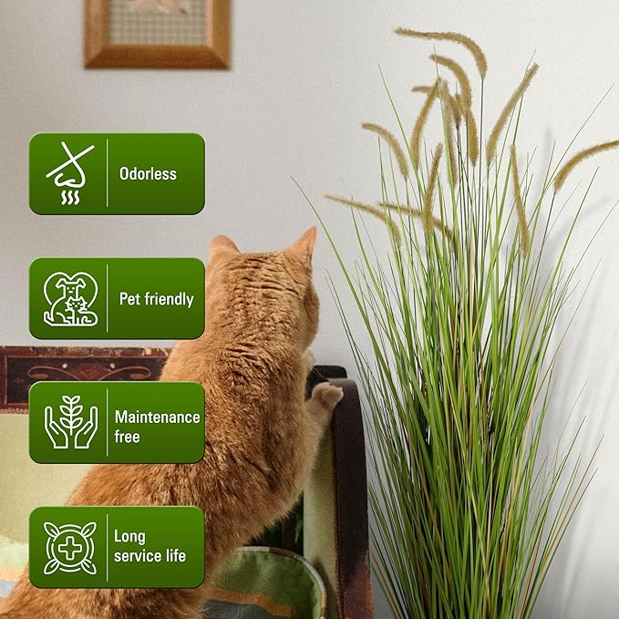 KOL Artificial 5ft Horsetail Reed Grass – 59in Tall Faux Grass Plant in Pot, Indoor Outdoor Artificial Greenery for Home, Office, Wedding & Party Decor