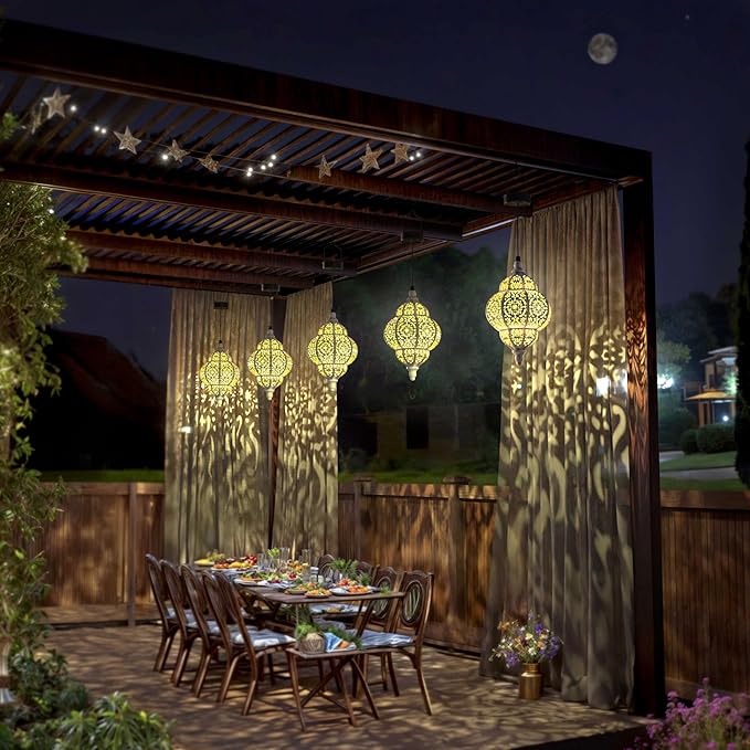 Hanging Solar Lights Outdoor Garden Decor Solar Lantern Waterproof Plastic Moroccan Outdoor Decorations for Patio Pathway Yard Backyard Garden Decorative (1, White)