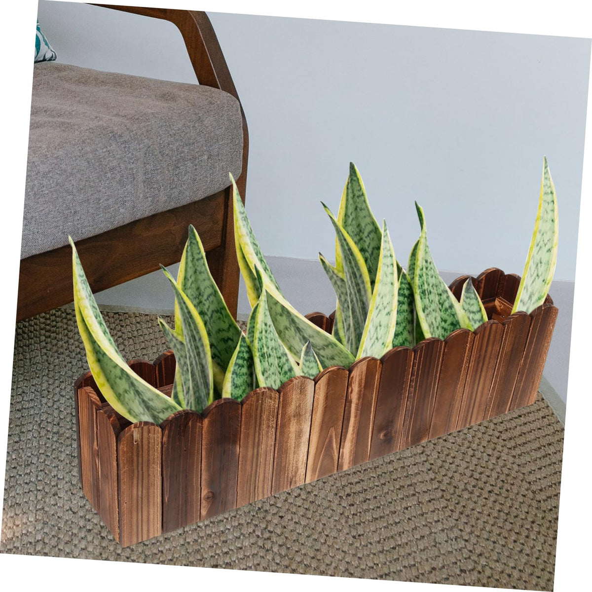 Gogogmee Rustic Wooden Flower Planter Box 19.37X5.11X3.54In Anti-Rotten Wood Pot for Indoor Balcony Window Sill Decorative Fake Flower Holder with Foam Block