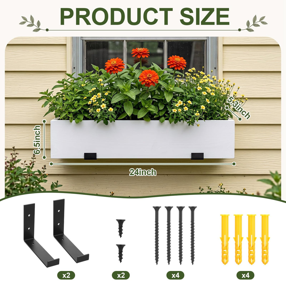 Novabright 24 Inch Wood Window Planter Box with L-Bracket,White