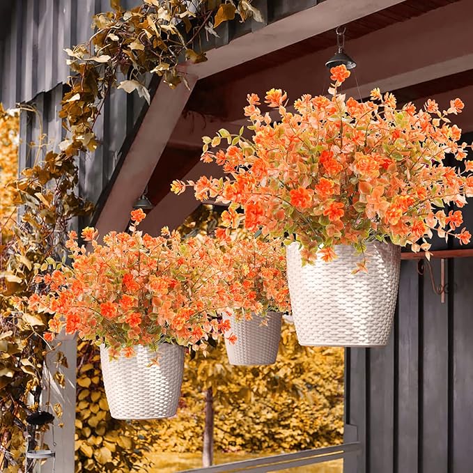 Uieke 24PCS Artificial Fall Flowers for Outdoors UV Resistant Faux Autumn Plants Bushes No Fade Plastic Plants for Outside Garden Porch Window Box Fall Décor Orange