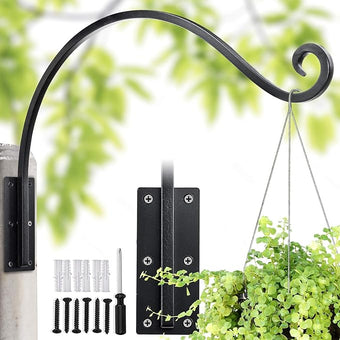 Lifyzoon Heavy Duty Plant Hanger Bracket (22"/Black) Outdoor Hand-Forged Hanging Plant Bracket Durable and Stable Bird Feeder Hanger