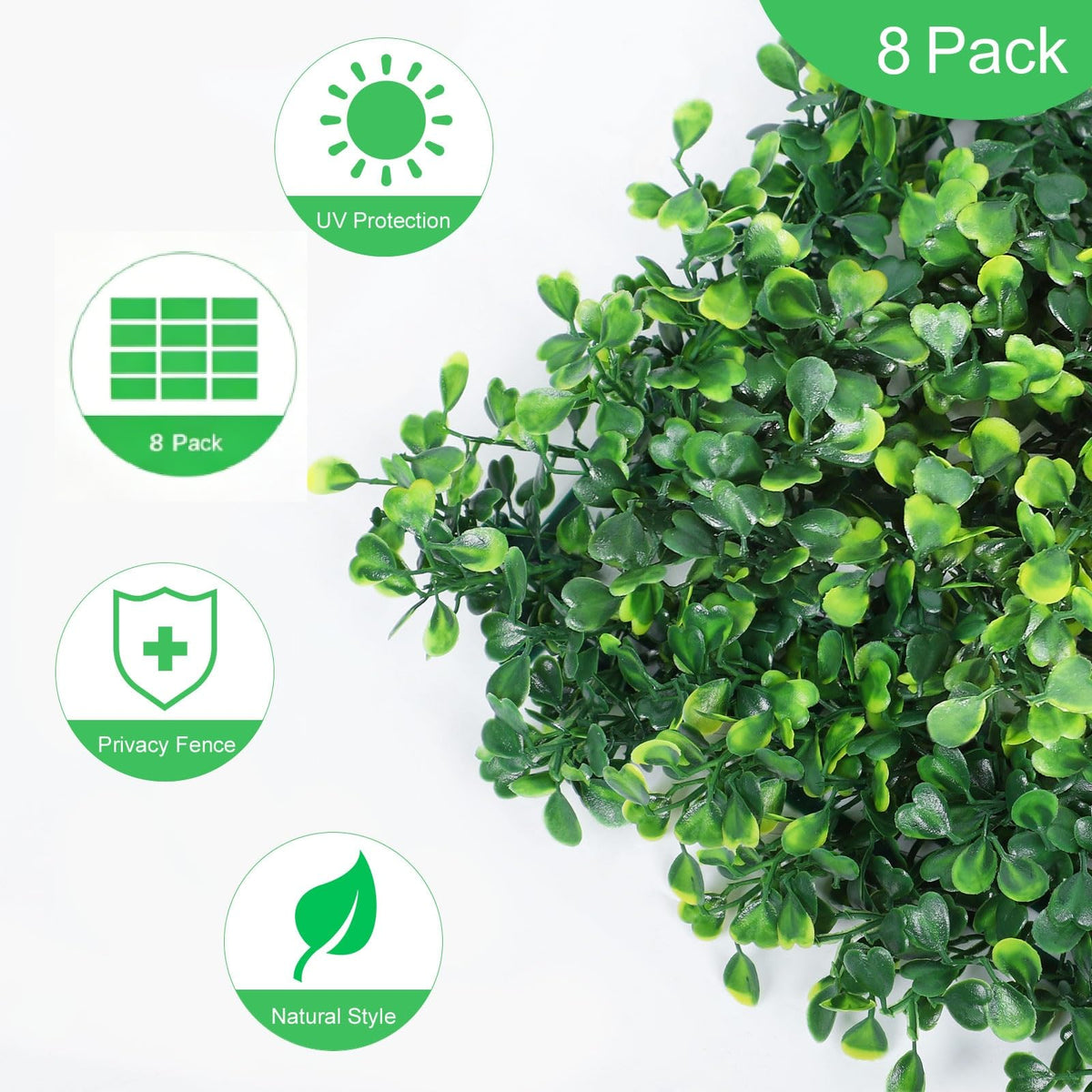 4-Layer Grass Wall Panels 8 Pack, 12”x16” Artificial Boxwood Panel