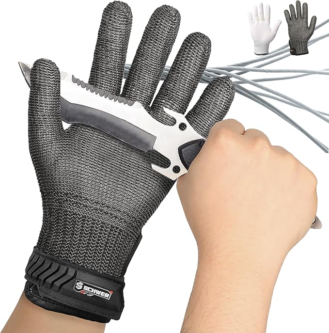 Schwer Ultimate Cut Resistant Gloves Beyond ANSI A9, Reinforced Stainless Steel Glove, Food Grade Mesh Metal Gloves for Butcher Meat Cutting, Oyster Shucking, Mandoline, Non-PFAS, PR1708 (S, 1 PCS)