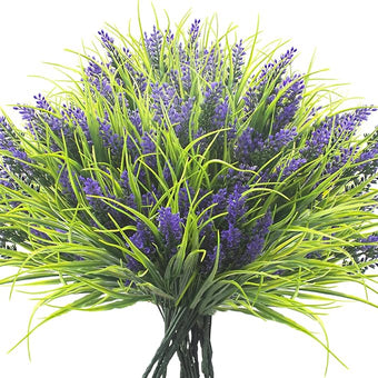 Grunyia 20 Bundles Artificial Plants Outdoor Fake Monkey Grass with Flowers (Purple)