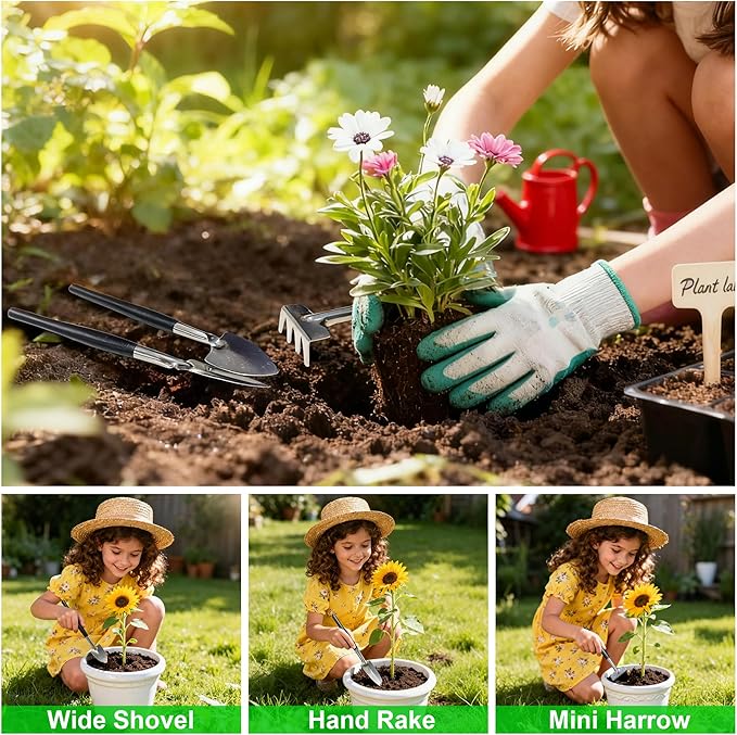 Gardening Tools 20-Piece Gardening Hand Tools, Garden Tools Set for Beginner, Includes Bonsai Wire Kit, Plant Mat & Mini Rake, Gifts for Women