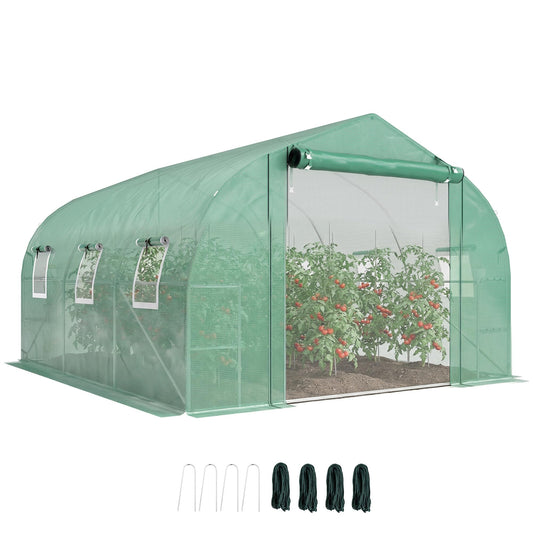Outsunny 10' x 11' x 6' Walk-in Tunnel Greenhouse with Shelves Green
