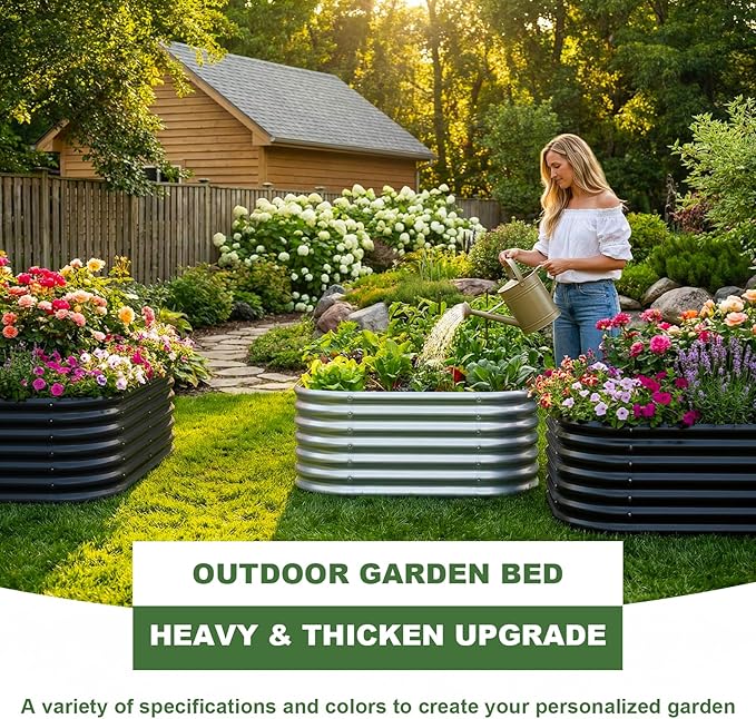 AHEONLAR 2 Pack 4×2×2ft Galvanized Raised Garden Beds Outdoor, Oval Sturdy and Durable Planter Boxes for Vegetables, Fruits, Flowers and Plants, Easy Assembly, Black