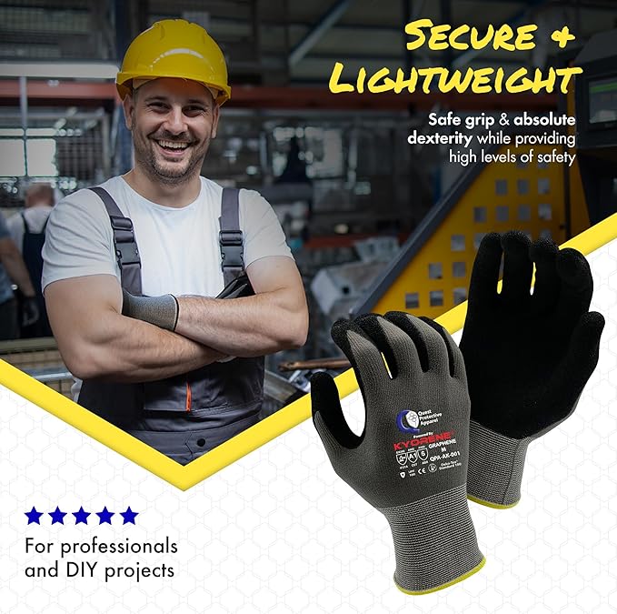 Quest Protective Apparel Cut Resistant Work Gloves (ANSI A1) – Lightweight Graphene Gloves for Gardening,DIY,Mechanical & General Handling – Breathable Grip Gloves for Men & Women – Medium, Case of 72