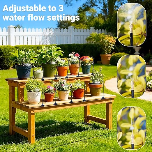 360° Adjustable Drip Irrigation System - Compatible 1/4" Irrigation System, 50FT Garden Watering Atomizing System with 15 Nozzles, Greenhouse Accessories for Yard, Lawn, Plants, Garden
