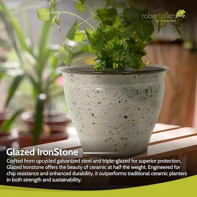 Headwind Riverside Collection – 10" Chamois Glazed Decorative Plant Pots Indoor with Drainage & Outdoor - Modern Flower Pot Weather-Resistant Lightweight Planter by Robert Allen