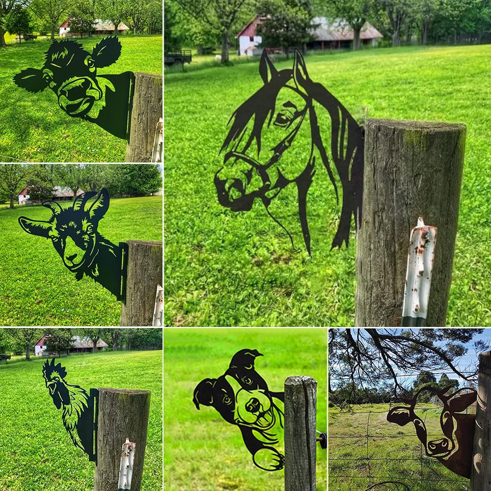 AOOLVY Farm Peeping Chicken Metal Art Outdoor Decor Garden Yard Decoration