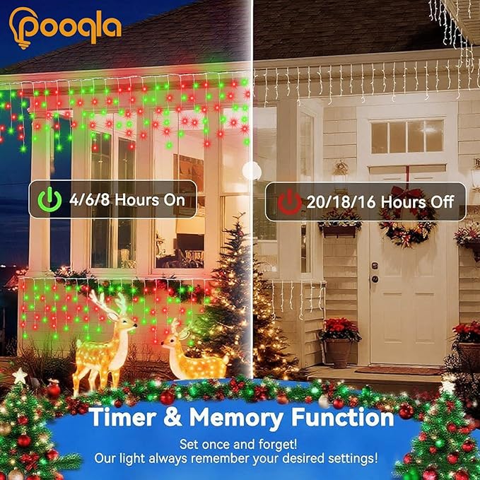 Pooqla Color Changing Icicle Lights with Remote, 35 Colors Christmas Icicle Lights, 360 LED 58.2FT RGB Waterproof Hanging String Lights for Roof Window Home Party Easter Valentines Outdoor Decor