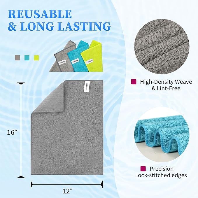 FIXSMITH Shop Towels-400 Pack, Multi-Functional Shop Rags, 12 x 16 in Microfiber Cleaning Cloth, Highly Absorbent Cleaning Rags, Cleaning Towels for Car Kitchen Home Office
