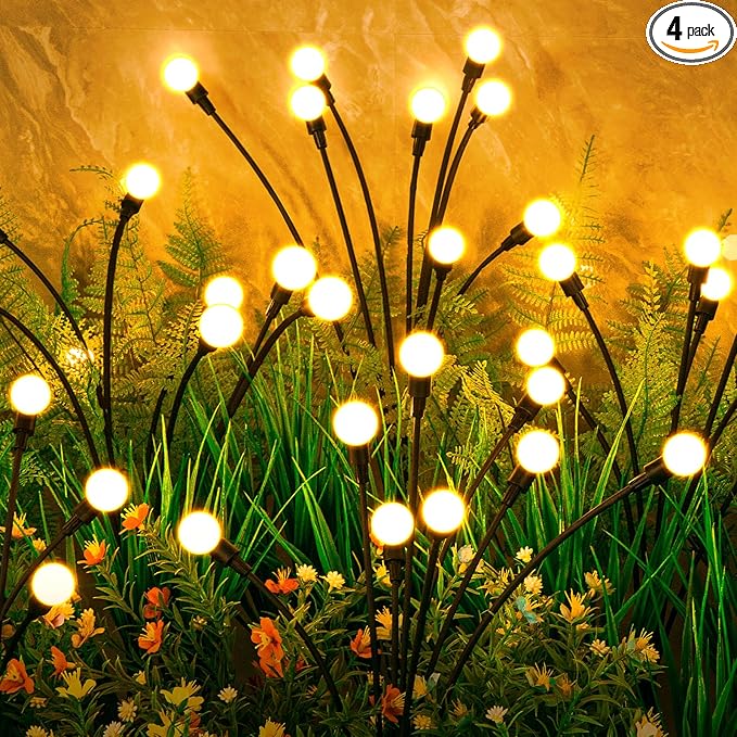 Solar Lights Outdoor(4 Pack,32 LEDs), ASMAD Solar Garden Lights, Outdoor Decorations, Firefly Light for Patio Decor, Big Bulb, Unique Gifts for Women, Gifts for Grandma