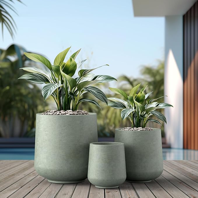 Kante 15.3"+11.6"+8.2" Dia Round Concrete Planter, Large Outdoor Indoor Planter Pots Containers with Drainage Holes and Rubber Plug for Home Garden Patio, Mint Green