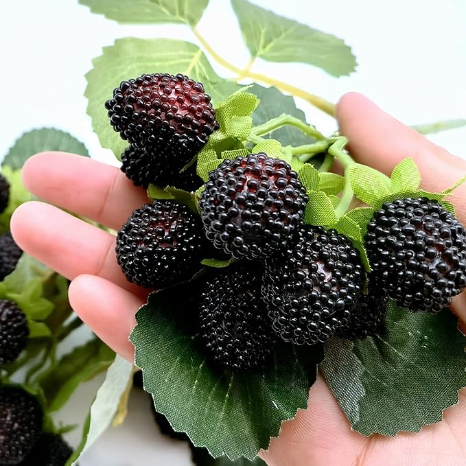 M2cbridge Artificial Raspberry Red Berry Strawberry Faux Fruit BlackBerry Props Table Decoration (Black,8PCS)