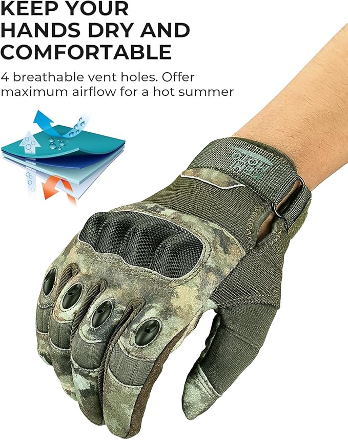 KEMIMOTO Tactical Gloves for Men, Touchscreen Motorcycle Gloves with Hard Shell & Palm Padding for Sports Motorcycle Cycling Tactical Airsoft Paintball Hunting Hiking Camping Climbing