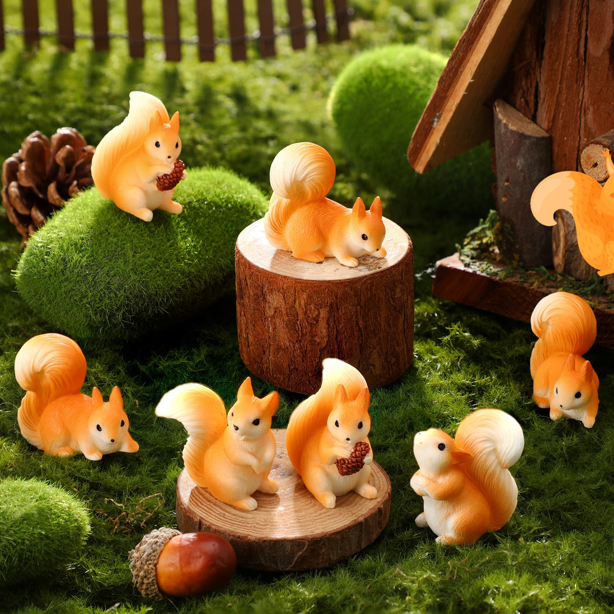 Weysat 40 Pcs Mini Resin Squirrel Figurines, Tiny Animal Decor for Craft