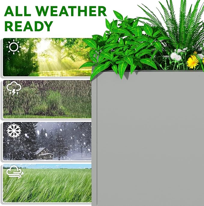 NUWJBYE Tall Metal Planter Box, 38" L x 10" W x 30" H Large Outdoor Planters with Drainage & Adjustable Shelf, Heavy Duty Steel Rectangular Planter for Patio, Balcony, Indoor(Gray)