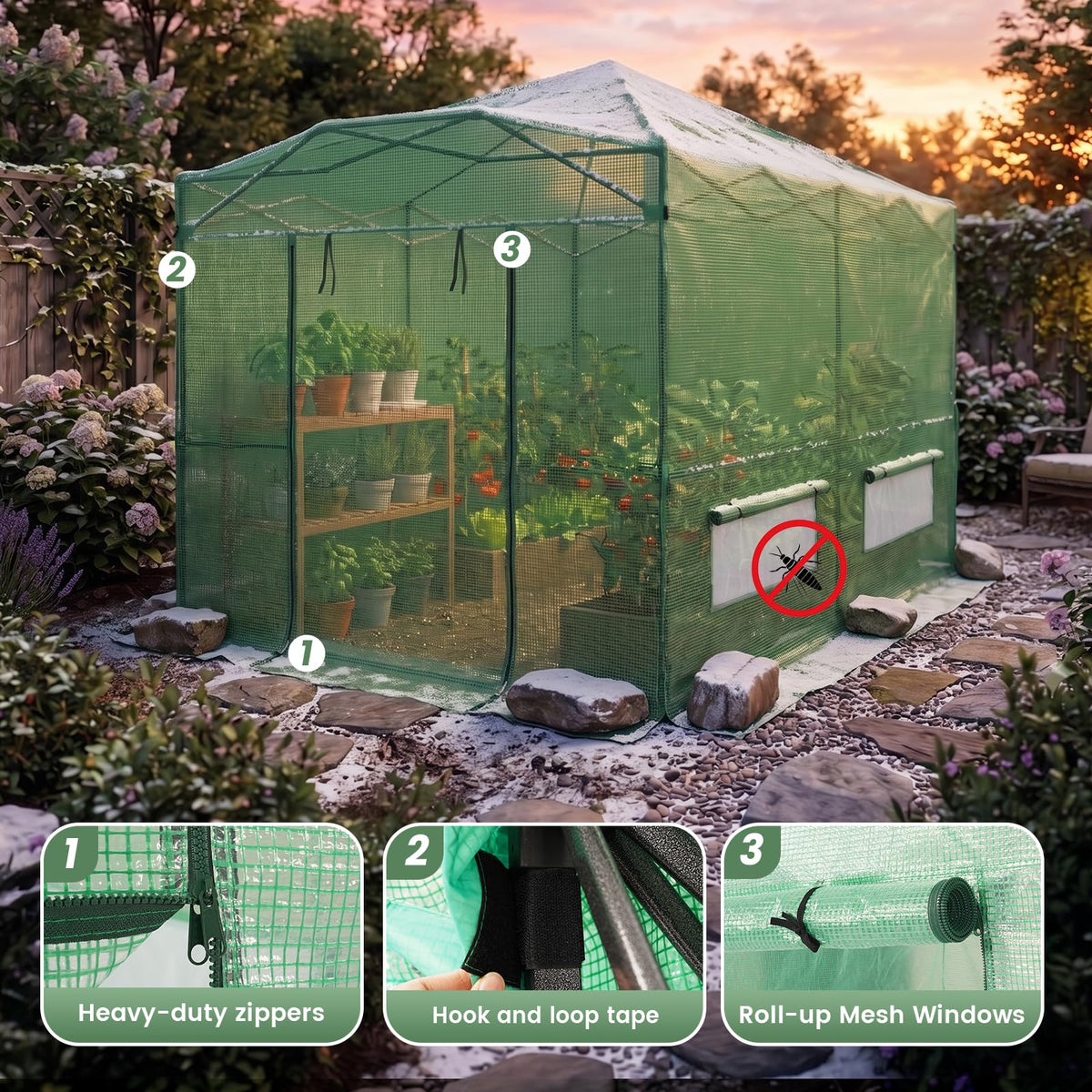 CROWN SHADES 12X8 Pop Up Outdoor Walk-in Portable Greenhouse,Green