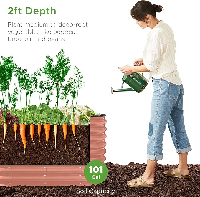 Best Choice Products 4x2x2ft Outdoor Metal Raised Garden Bed, Oval Deep Root Planter Box for Vegetables, Flowers, Herbs, and Succulents w/ 101 Gallon Capacity, Rubber Edge Guard - Terracotta