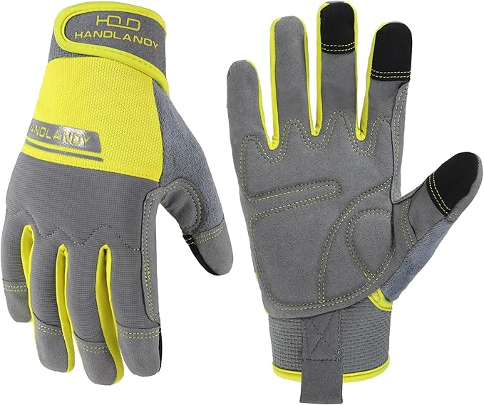 HANDLANDY Work Gloves for Men & Women, Utility Mechanic Working Gloves Touch Screen, Flexible Yard Work Gloves