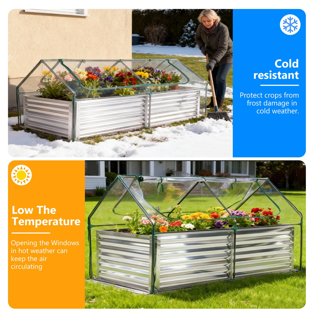 NEWBULIG Galvanized Raised Garden Bed with Cover, 6x3x2ft, Clear