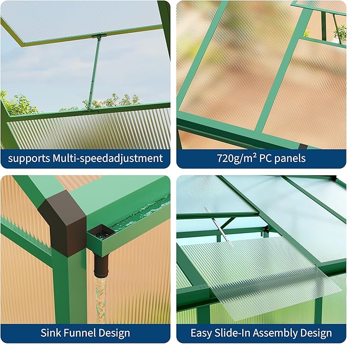 8X12 FT Outdoor Polycarbonate Greenhouse, Sturdy Aluminum Frame, Adjustable Roof Vent, Ideal for Backyard, Patio, or Garden, All-Weather Green House for Growing Plants and Vegetables