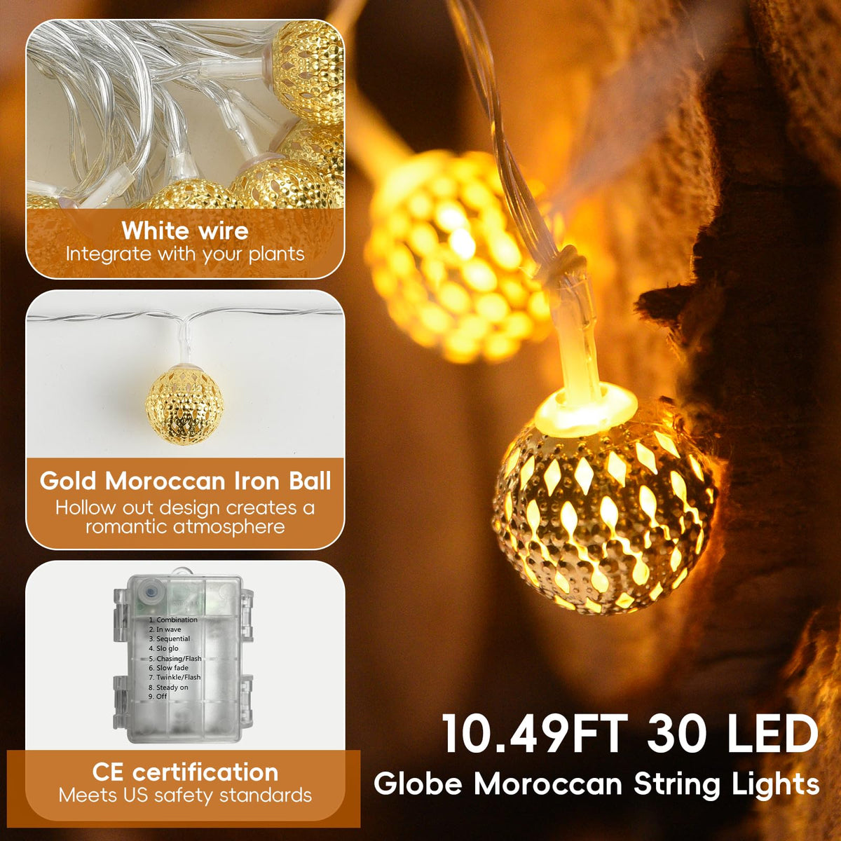 Globe String Lights,CMYK 30 LED Fairy String Lights Battery Operated for Indoor,Party,Patio,Wedding,Bedroom,Christmas Tree,Warm White