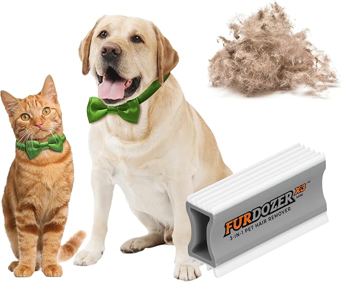 FurDozer Pet Hair Remover & Auto Detailing Tools - Cat & Dog Hair Remover for Carpets, Car Interiors, Couches, Bedding, & Pet Furniture (Gray, X3 MINI - 3.5" Long)