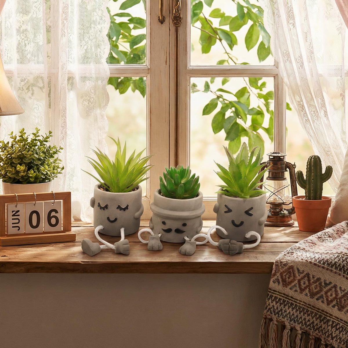 Small Fake Plants Faux Succulents in Grey Pots with Hanging Leg Potted Mini Fake Plants for Office Desk Decor Cute Artificial Succulent Plants for Home Office Desk Decor and Gift Choice - Set of 3