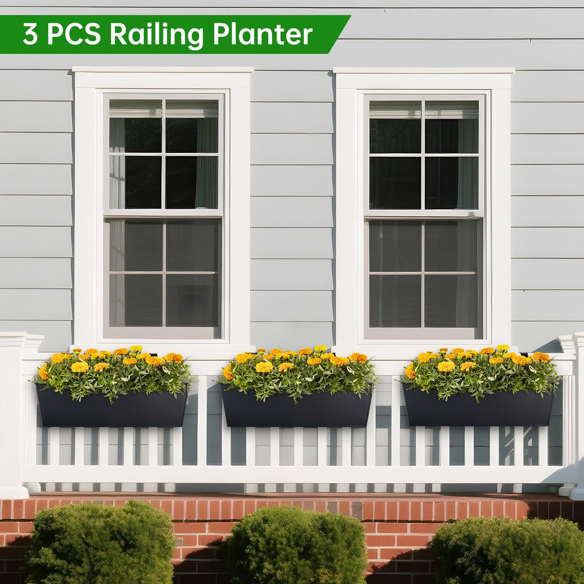16“ Large Hanging Planters for Outdoor Plants, Railing Planter Box, 3 Pack