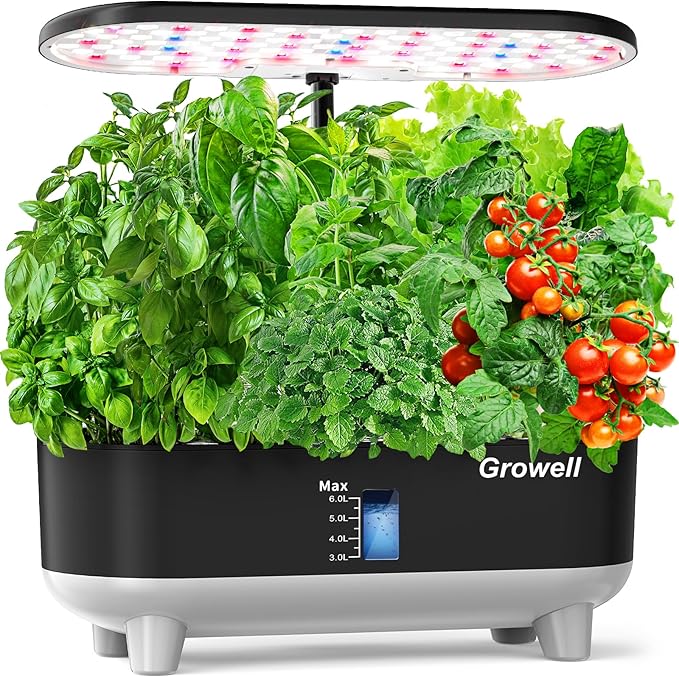 Hydroponics Growing System Kit, 16 Pods Indoor Garden with 28W Full Spectrum LED Grow Light, Auto Timer, 3 Smart Light Modes, 8L Large Herb Garden, Ideal Gardening Gift for Women, Men (Black)