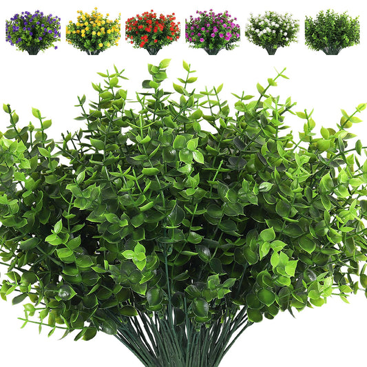 RECUTMS 8Pcs Artificial Eucalyptus Fake Greenery Boxwood Stems Green Plants