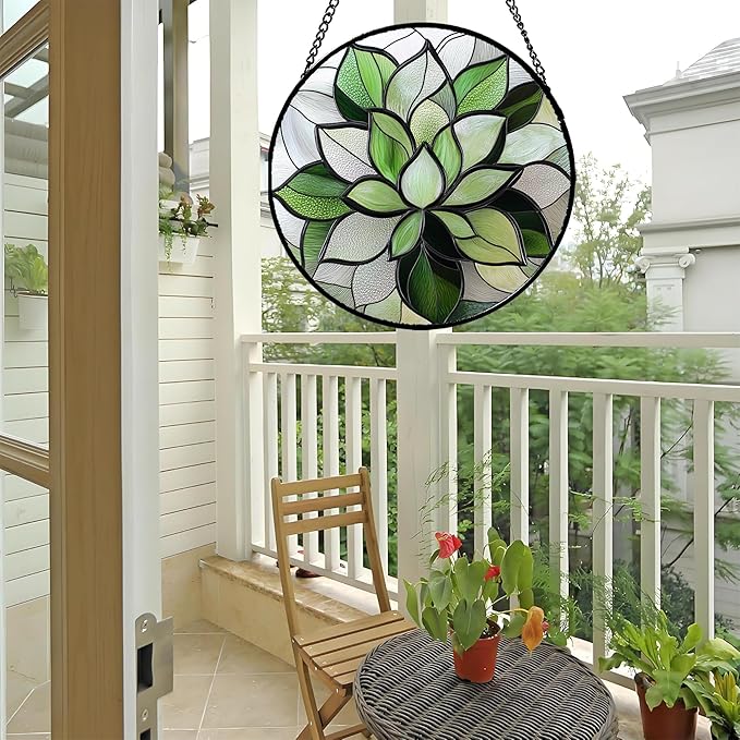 Stained Glass Window Hanging - Ireland Green Plants Suncatcher for Doors Garden Succulent Sun Catchers Decor Mother's St. Patrick's Day Birthday for Women Men Mom Nana 6.3 in