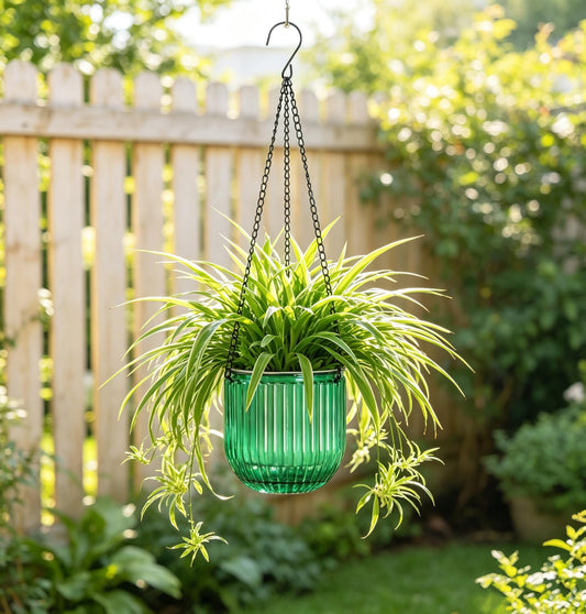 Melphoe 2 Pack Self Watering Hanging Planters Indoor Flower Pots, 5.3/8.3 Inch Outdoor Hanging Basket, Plant Hanger with 3Hooks Drainage Holes for Garden Home (Emerald)