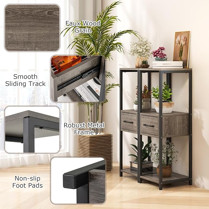 Giantex 3 Tier Tall Plant Stand Indoor, 36 Inch Corner Flower Stand Display Rack Storage Shelf with Drawer & Metal Frame for Multiple Flower Pots, Square Plant Shelf for Balcony, Living Room (1 Pack)