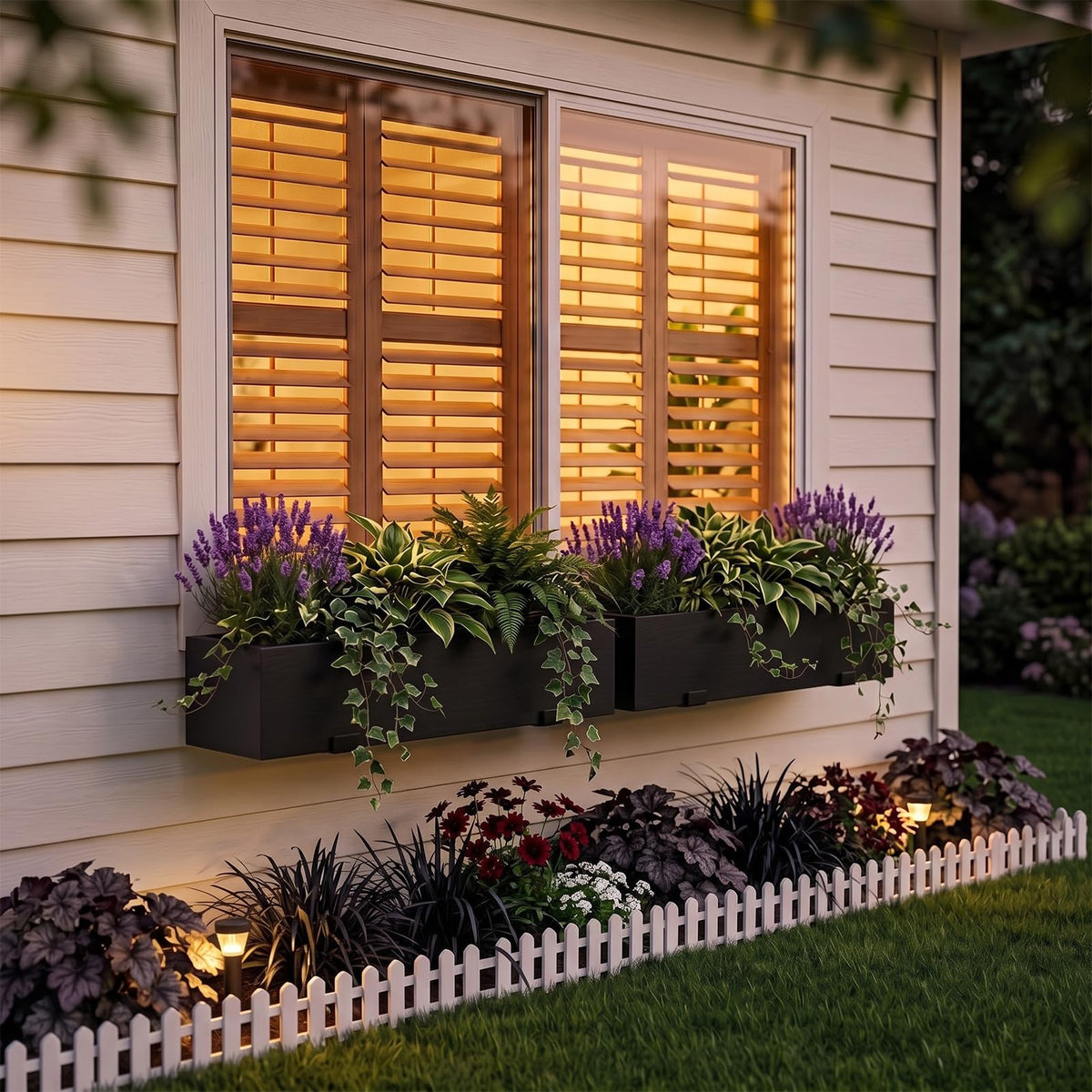 Novabright 24 Inch Wood Window Planter Box with L-Bracket,Black