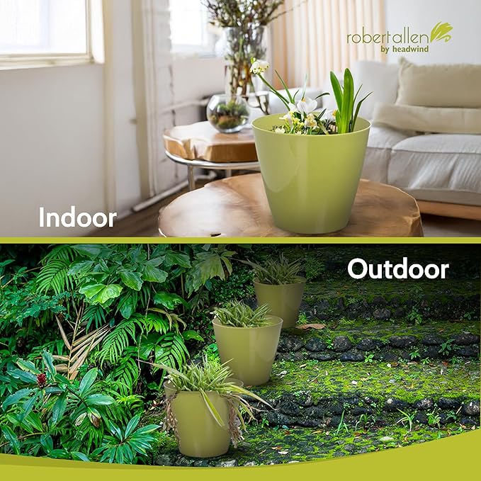 Headwind Charlevoix Planters– 4.5" 2 Pack Plastic Plant Pot in Meadow Green, Indoor & Outdoor Pots for Plants with Drillable Drainage Hole, Decorative Plant Pot, Flower Pots Outdoor for Garden