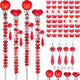 121 Pcs DIY Fairy Wand Beaded Garden Stakes Kit, Fairy Wands Garden Kit Red Large Hole Bead with Sparkling Pendants Crystal Stopper Top Threaded Rod Beaded Garden Stakes Supplies Outdoor Decorative