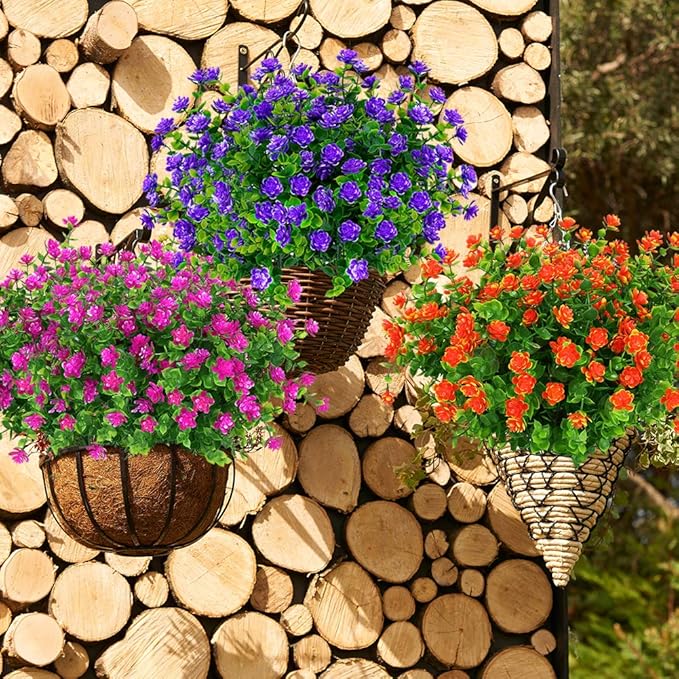ArtBloom 24 Bundles Outdoor Artificial Flowers UV Resistant Fake Boxwood Plants, Faux Greenery for Indoor Outside Hanging Plants Garden Porch Window Box Home Wedding Farmhouse Décor (Purple)