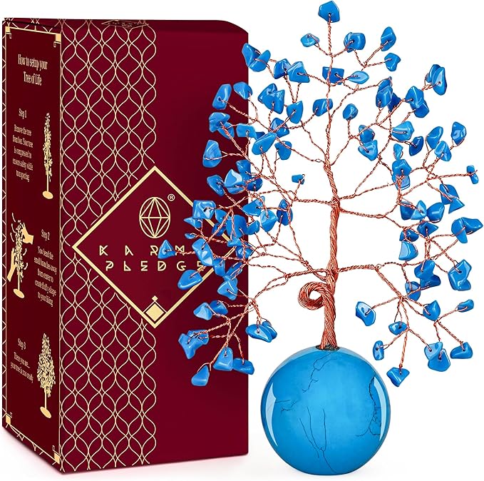 Crystal Tree of Life Home and Office Decor Gifts for Women, Turquoise Chakra Healing Stones Feng Shui Bonsai Tree for Positive Energy, Money, Good Luck, Christmas Decor, Birthday Gifts for Mom