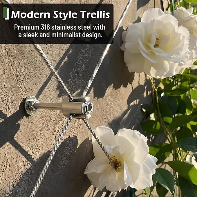 Acemaker Wire Trellis for Climbing Plants Outdoor, 12-Set Wall Wire Trellis Kit with 1/8in x 53ft Stainless Steel Cable, T316 Espalier System for Fence and Garden DIY Projects